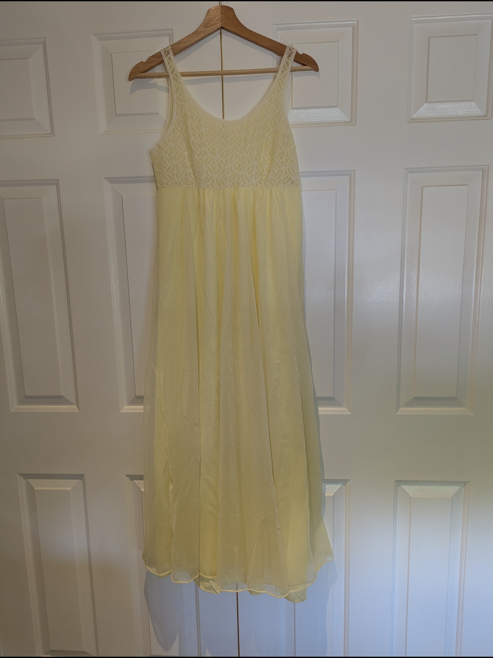Vintage Butter Yellow Lace Chiffon Maxi Dress Nightgown Slip Fairy Wedding Boho